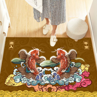 錦鯉吉祥入戶門地墊鯉魚躍龍門防滑玄關進門腳墊出入平安水晶絨墊