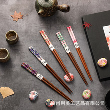 筷子筷架套裝五雙盒裝熱轉印花家用高顏值餐具陶瓷筷拖出口日本