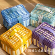 多色兒童藤編手提籃周歲滿月禮盒幼兒園寶寶手提箱結婚道具編織籃