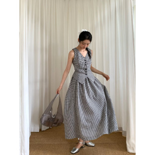 NEIHE內赫2025年復古格子泡廓形不規則半身裙女夏季高級感252695