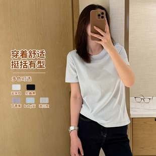 圓領短袖設計感2025年黑色百搭正肩2025款夏季打底衫純色經典T恤