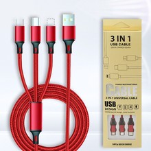 工廠尼龍編織三合一手機充電線適用於蘋果安卓type一拖三數據線