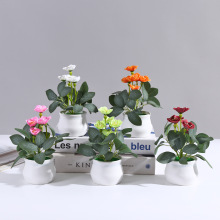 跨境新款5朵小梅花仿真花仿真盆栽假花 盆景裝飾擺件花盆批發現貨