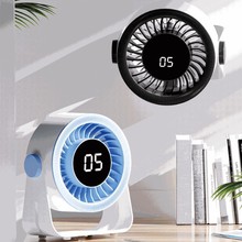 2025新款360°旋轉桌面數顯風扇台式壁掛充電觸屏長續航小風扇