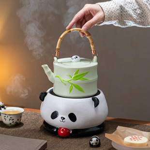 圍爐煮茶爐熊貓電陶爐煮茶器耐高溫陶瓷壺套裝家用室內煮茶壺