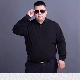 男裝軟面料休閑春秋季寬松長袖免燙修身翻領polo衫爸爸裝口袋襯衫