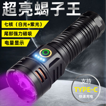 廠家直銷雙光源紫外線強光手電筒戶外大功率充電防水紫光抓蠍子燈