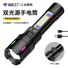 25年跨境新款長續航COB工作燈超亮遠射便攜多功充電迷你手電筒