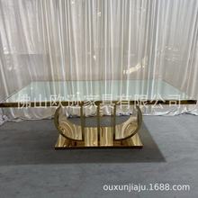 鏡面玻璃不銹鋼電鍍鈦金餐桌新郎新娘桌酒店婚禮用品宴會餐桌歐遜