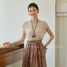 HANNA 含那夏季女裝新款短袖女t恤精致鏤空設計感針織衫上衣17685