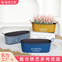 復古鐵皮花盆布置橢圓花盆復古長方形裝飾收納家居插花植物雜貨