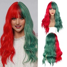 跨境新款假發高溫絲紅綠齊劉海大波浪女新品全頭套廠家批發wig