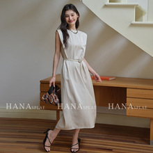 HANNA 含那新款裙子女夏季連衣裙精致優雅簡約無袖顯瘦中長裙7371