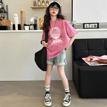 純棉夏季新款女童T恤短袖中大童洋氣兒童扎染上衣寶寶夏季短袖潮