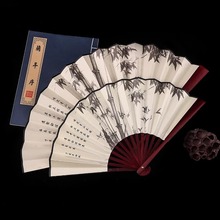 中國古風男士折扇景區熱賣工藝品男扇絹布扇子山水畫10寸雕刻LOGO