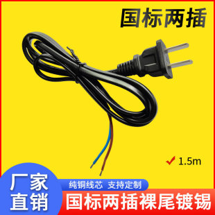 純銅國標兩插線兩芯電源線42007扁插裸線尾鍍錫焊接線250瓦