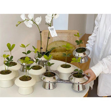 北歐風陶瓷花盆小高腳盆時尚簡約辦公桌面綠植創意迷你盆栽
