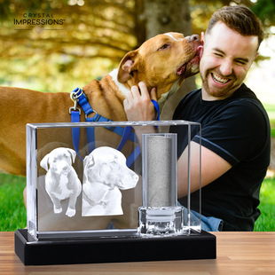 3D激光方體內雕寵物骨灰盒愛寵紀念品擺台定 制高質水晶擺台紀念