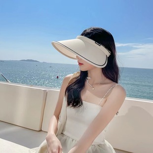 春夏季出游空頂帽防曬帽女簡約太陽帽大帽檐全遮臉遮陽帽騎車帽子