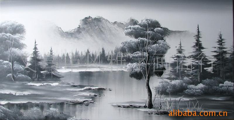 油画 批发供应批发黑白风景油画 专业生产油画 装饰画&