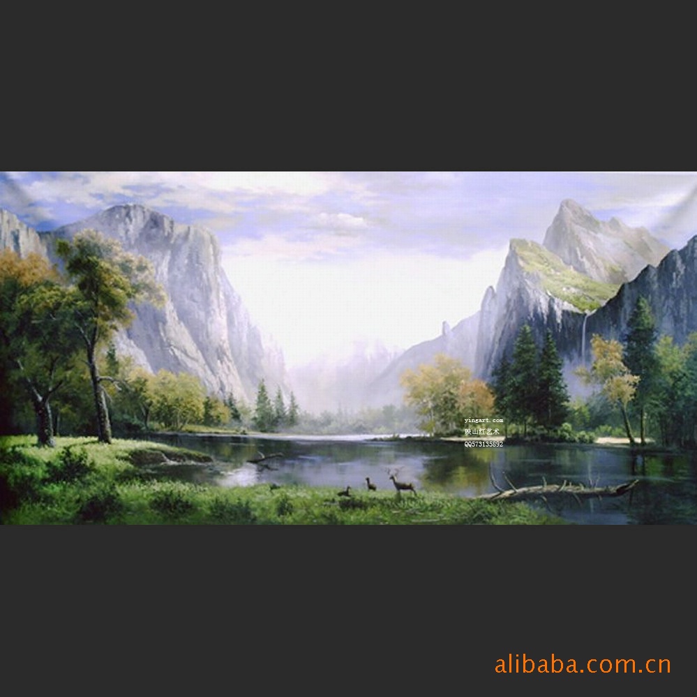 手绘写实风景/山水古典风景油画 中国风水油画