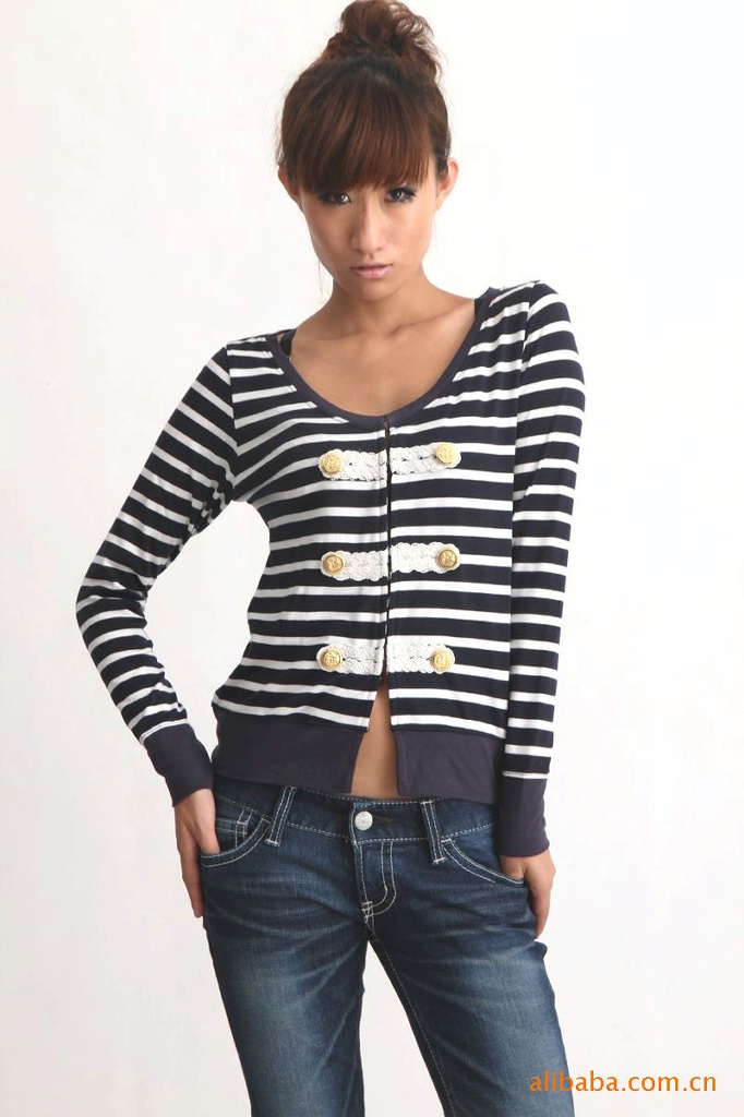 日韩vivi条纹蕾丝花边靓扣甜淑女装joylife 品牌:joylife 面料:棉