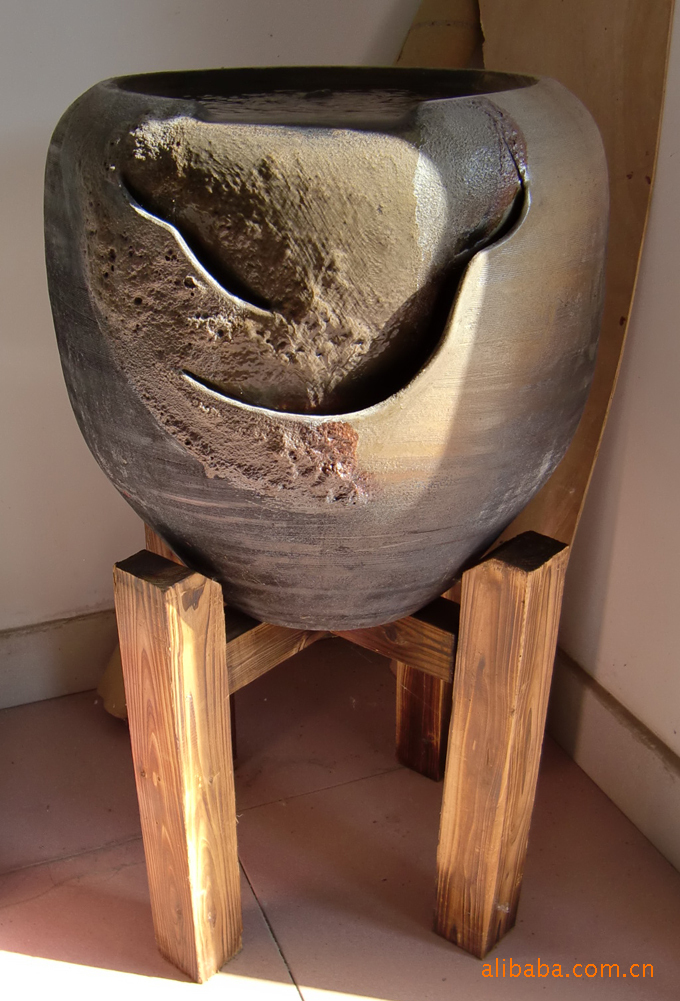 陶罐不规则裂缝流水喷泉各场所装饰摆件不含架子