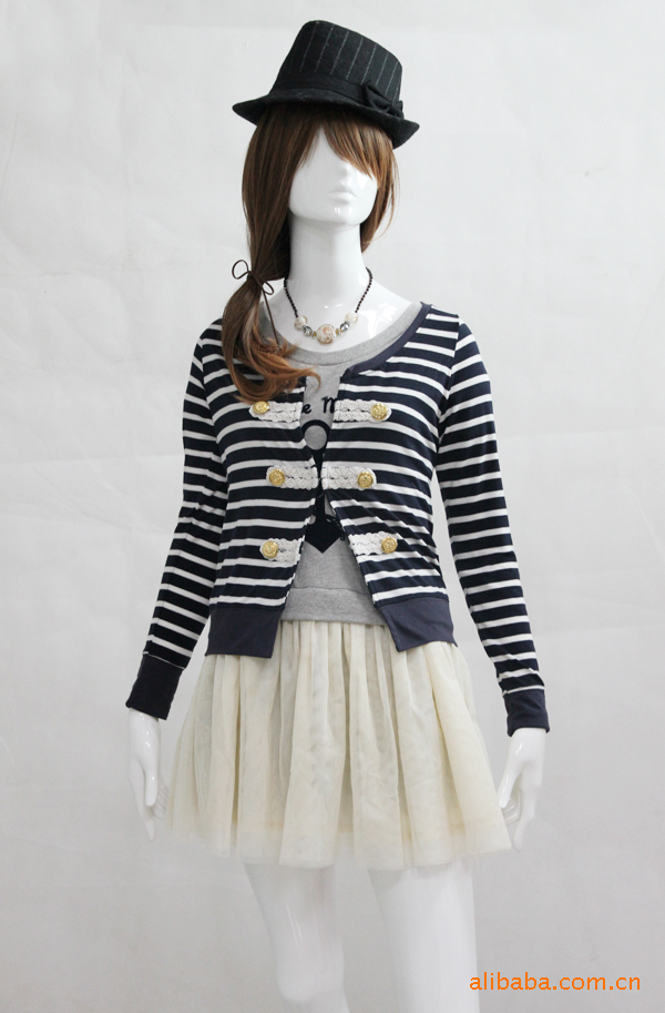 日韩vivi条纹蕾丝花边靓扣甜淑女装joylife 品牌:joylife 面料:棉