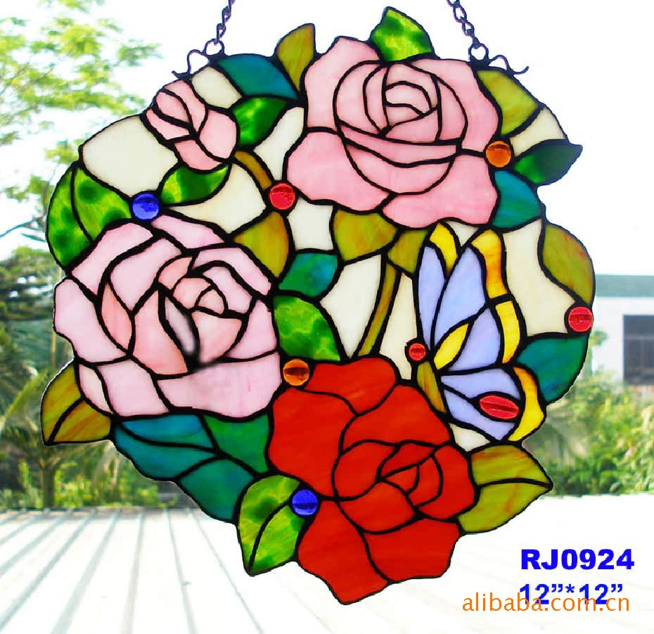 帝凡尼纯手工 心形红色玫瑰花玻璃屏风