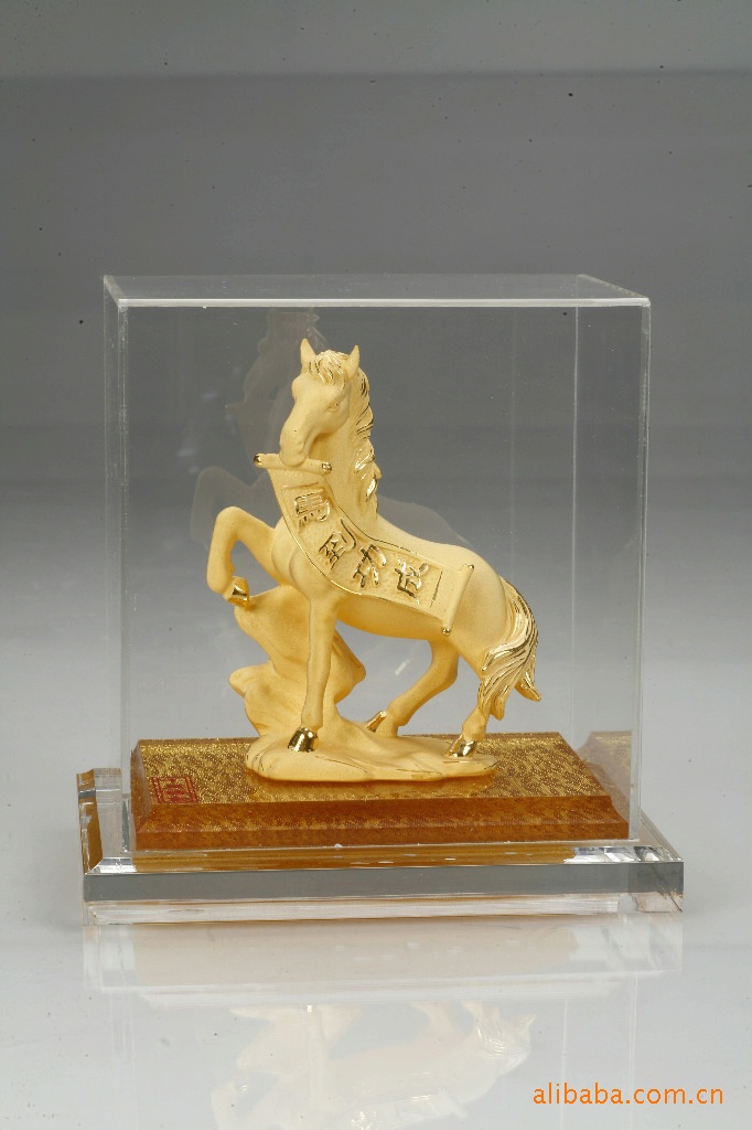 千足铸金绒沙金黄金工艺品商务礼品家居摆件马到成功立马成功