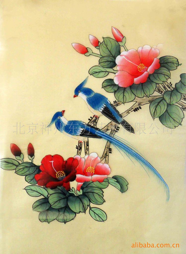国画字画工笔花鸟画黄绢画26*38cm装饰画北京厂家特供