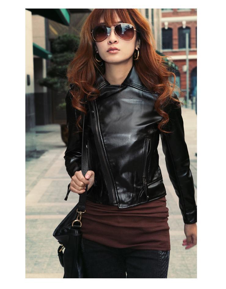 外贸秋冬翻领机车女式修身皮衣 特价热销 d6-1179