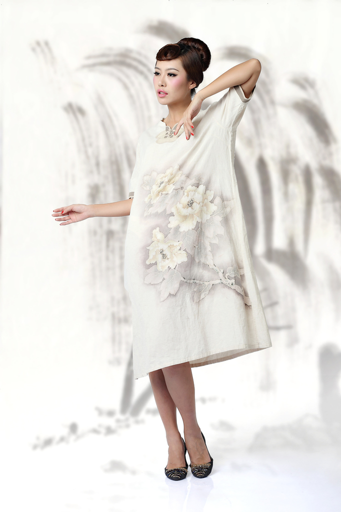 服装鞋帽箱包,钟表眼镜 女装 旗袍 新款ra木棉道手绘古典裙式旗袍