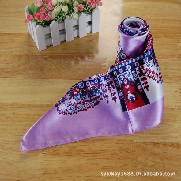 韩版真丝围巾 丝巾 腰果花大方巾 xq59-5 紫色