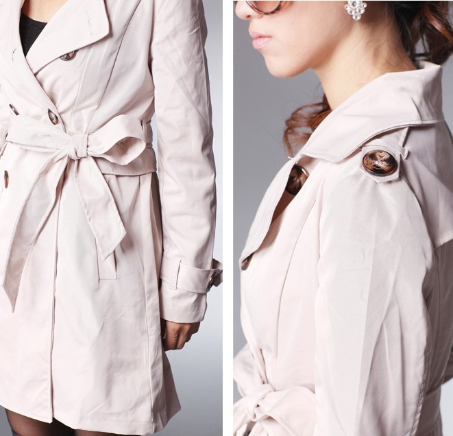 大衣-女士秋装风衣 时尚收腰风衣 女装修身风衣 后背蝴蝶结女式