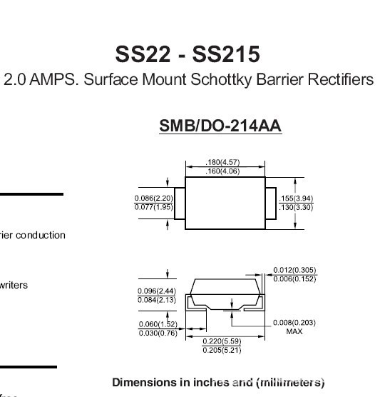 肖特基二极管ss22,ss24,ss26,ss2100 sma