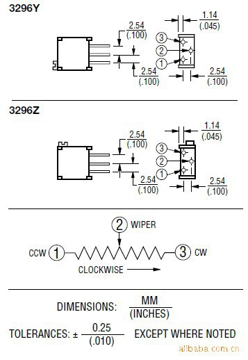 3296w-1-503供应的bourns精密微调可调电位器可调电阻碳膜电位器