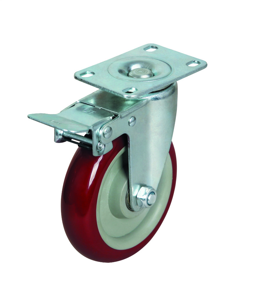 厂家优惠供应优质pvc红色带刹车万向脚轮