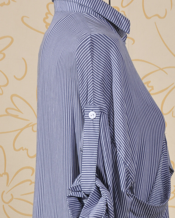 千堆雪2012秋装新款条纹九分可挽袖宽松大尺码显瘦百褡衬衫1305