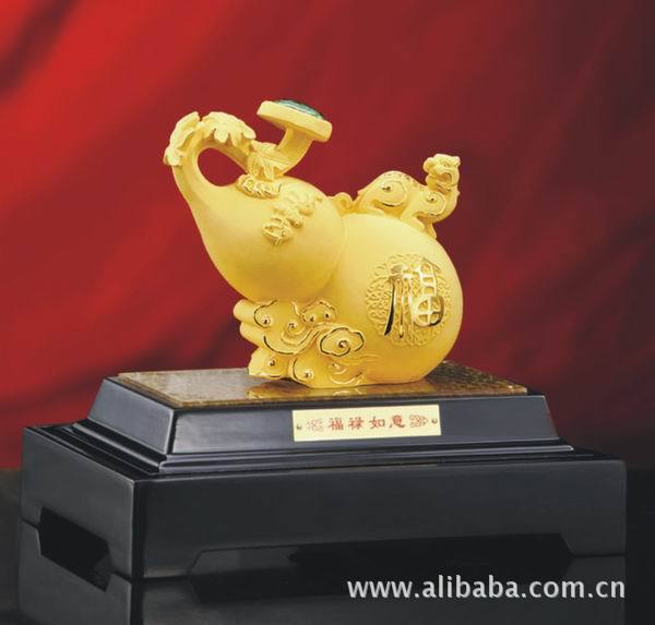 福禄如意大号 绒沙金摆件 千足金 工艺品