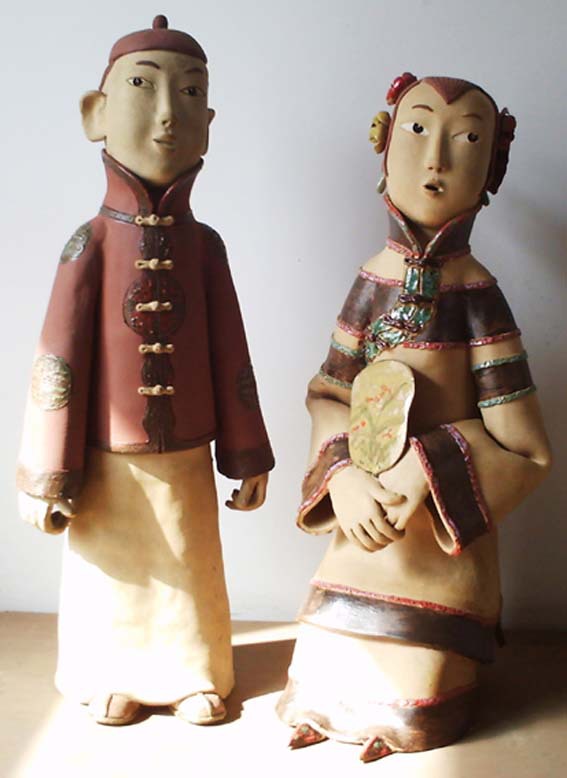 【长期供应】古代唐装泥人陶塑礼品摆饰 410.00,390.00元/件