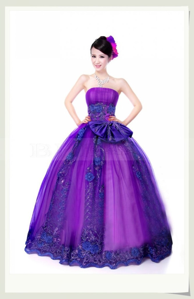 批发紫红色婚纱裙蓬蓬礼服裙影楼彩纱文艺晚会演出独唱舞会裙z18图片