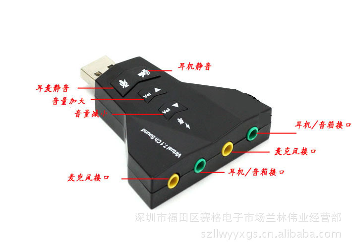 厂家批发带麦克风孔 免驱动 立体声5.1声道usb声卡