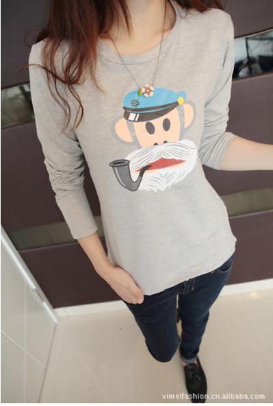 3298-t恤 2012韩版俏皮超q卡通猴子t恤 女式t 日韩女装批发