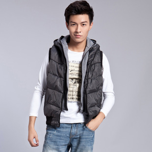 双十一全民疯抢2012秋冬爆款男士假两件连帽可脱卸男士羽绒棉马甲