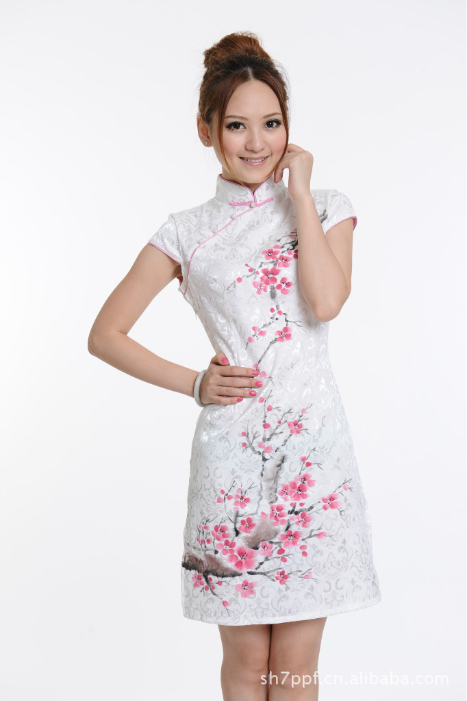 唐装 桃花服装 演出服装 戏服 提花棉0060手绘枫叶旗袍