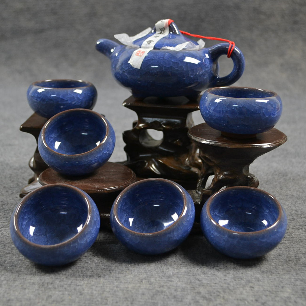 7头多彩冰裂茶具套装 紫砂茶具 德化陶瓷功夫茶具 含礼盒手提袋