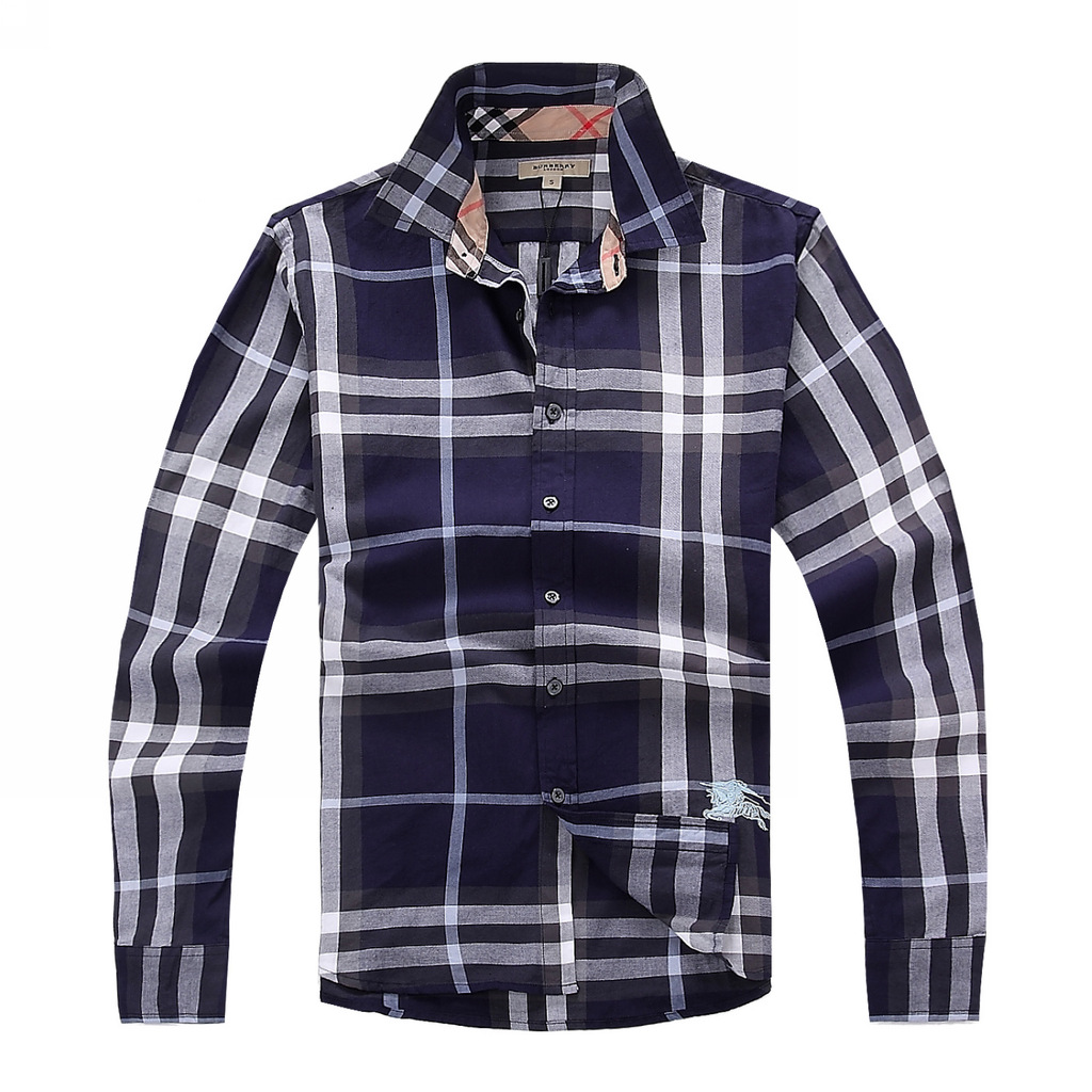burberry 巴宝莉 男士春款经典版蓝色格子长袖衬衫图片_14