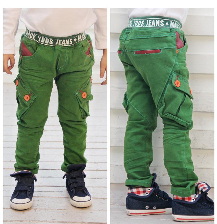 童装2012秋装新款男童裤子中大童绿色修身休闲小脚裤男宝宝牛仔裤