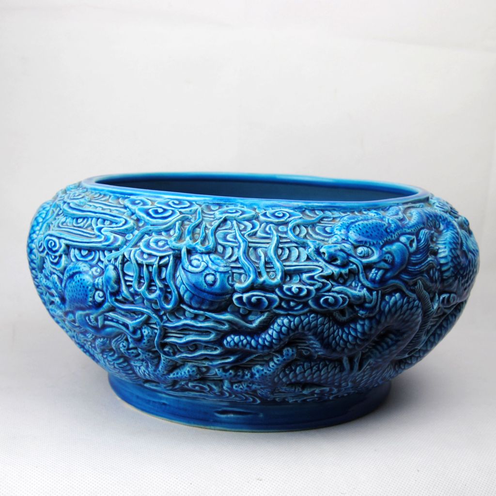 供应景德镇雕刻瓷双龙纹水浅,浮雕瓷器礼品-「陶瓷工艺品」-马可波罗